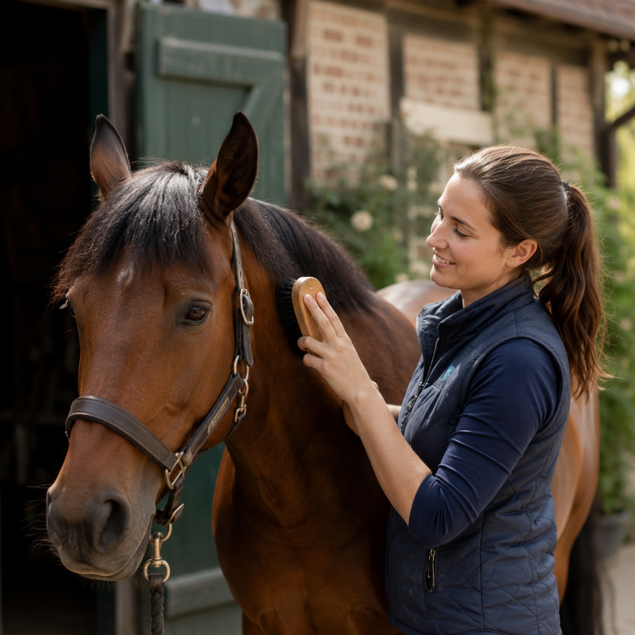 Grooming the horse